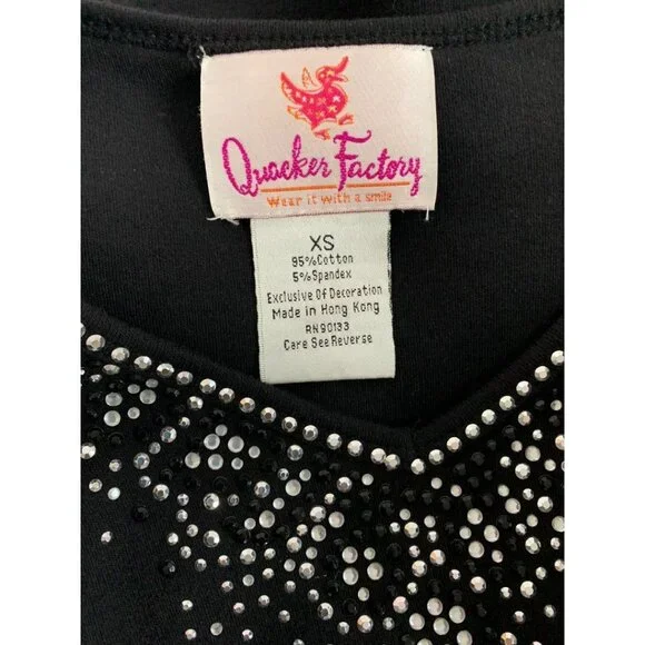 XS Quacker Factory Women's V-Neck Embellished Tshirt Short Sleeve Black - Picture 7 of 7